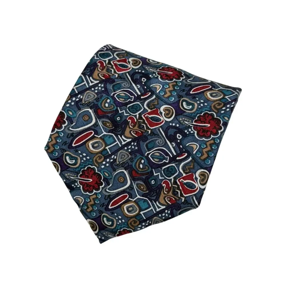 Via Veneto Hand Tailored Silk Tie 90s Abstract Vtg Geometric